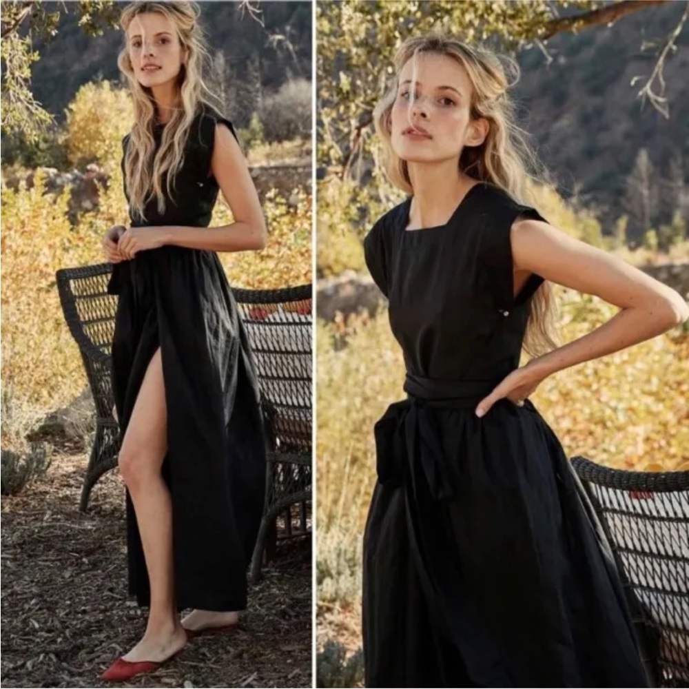Doen Pacifica linen Wrap Sleeveless Black Midi dress